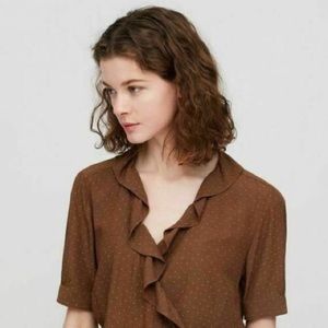 WOMEN RAYON CREPE SHORT-SLEEVE BLOUSE (INES DE LA FRESSANGE), BROWN, XS